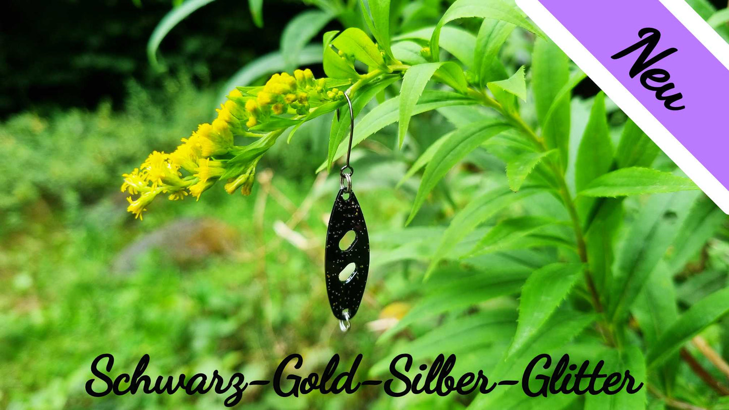 Raindrop 3,0 cm Schwarz-Gold-Silber-Glitter
