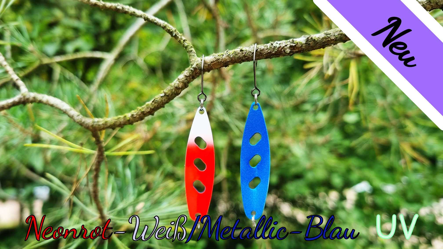 Raindrop 3,0 cm Neonrot-Weiß/Metallic-Blau UV