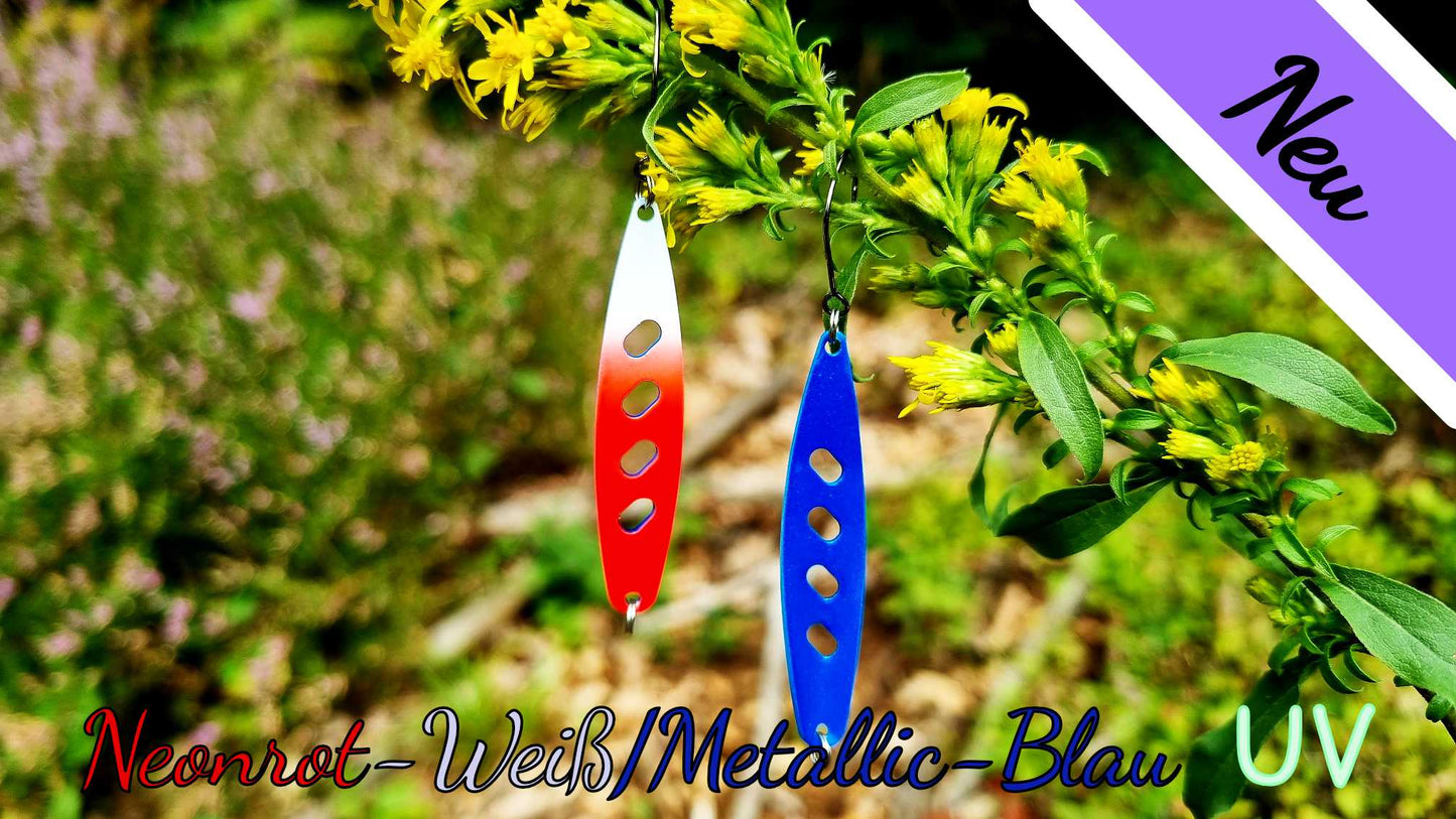 Raindrop 5,0 cm Neonrot-Weiß/Metallic-Blau UV