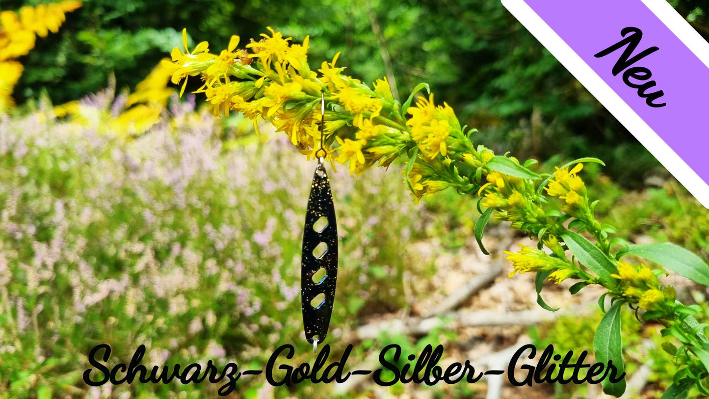 Raindrop 5,0 cm Schwarz-Gold-Silber-Glitter