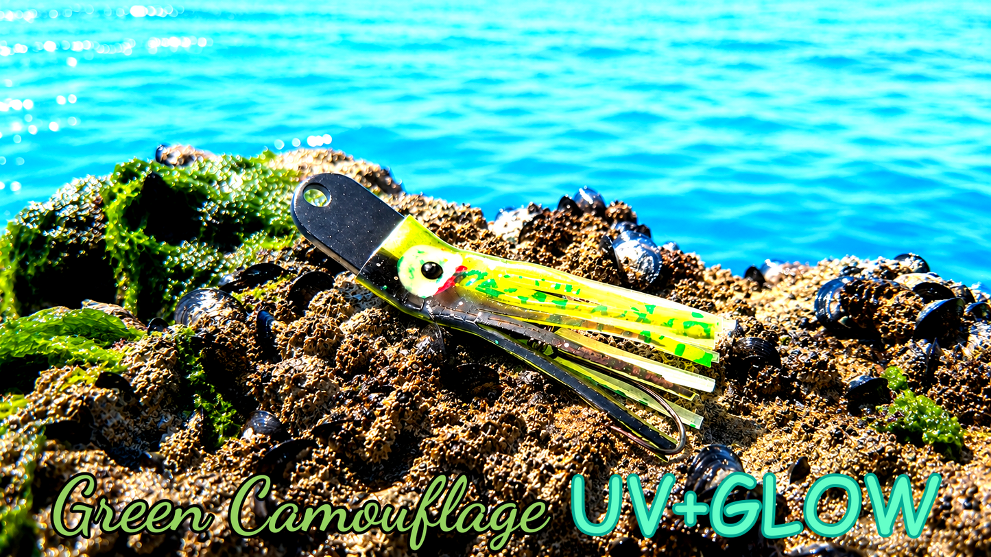 Oktopus Leaf 3,6 cm (lackiert) - schwarz lackiert Green Camouflage UV+GLOW