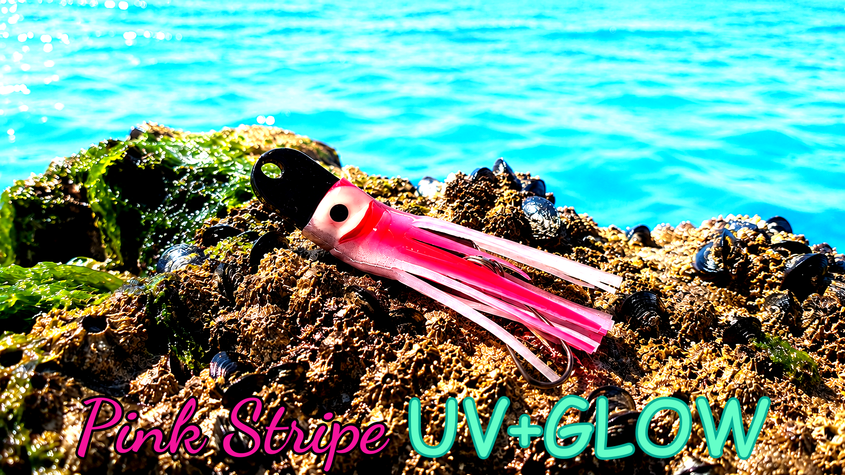 Oktopus Leaf 3,6 cm (lackiert) - schwarz lackiert Pink Stripe UV+GLOW