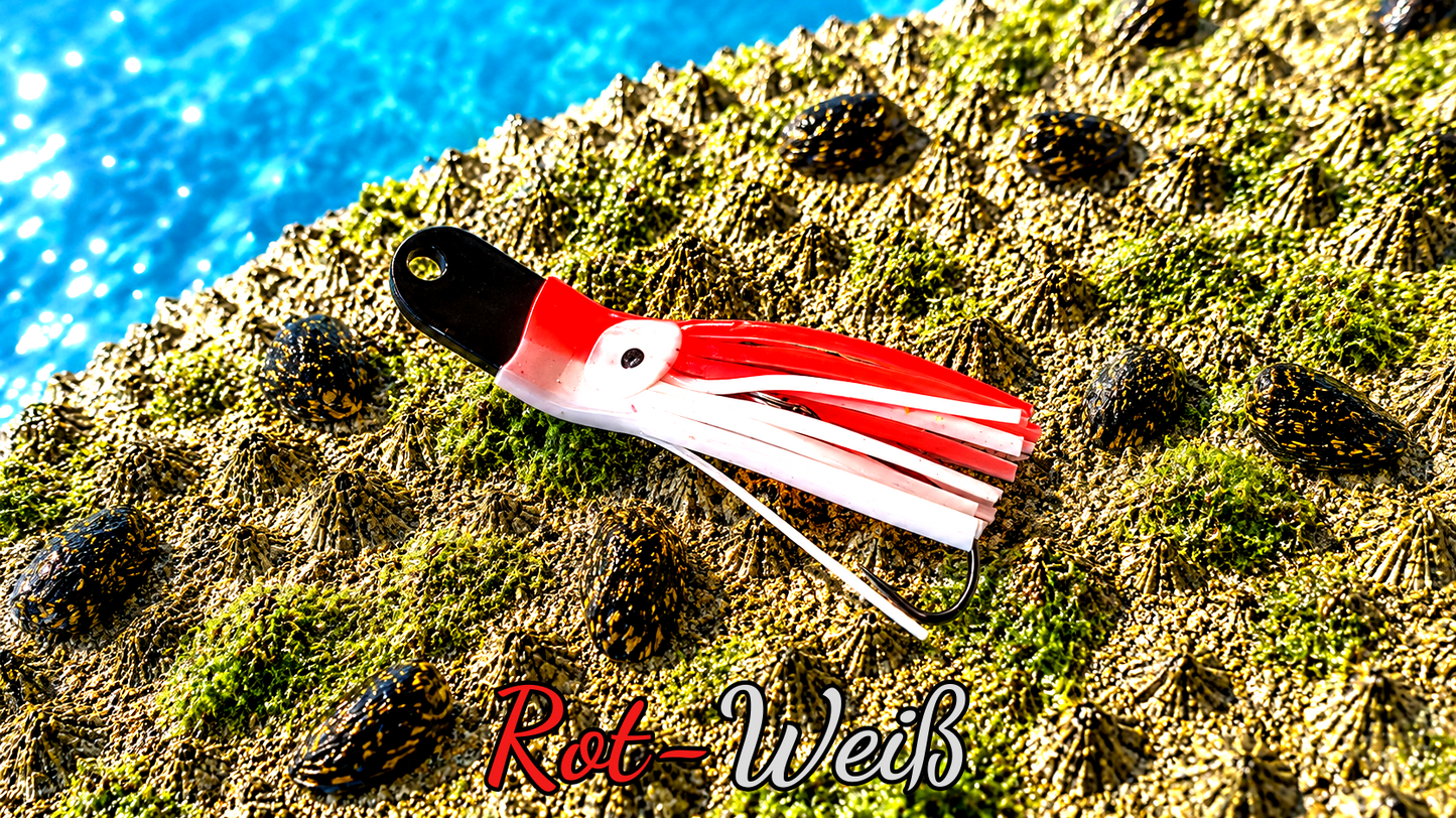 Oktopus Leaf 3,6 cm (lackiert) - schwarz lackiert Rot-Weiß